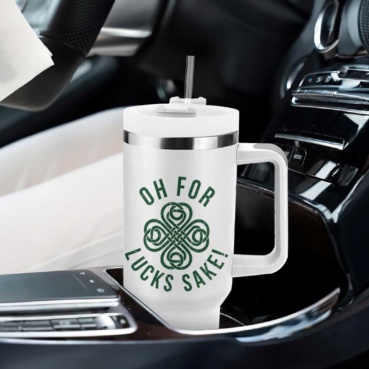 Funny St Patricks Day Tumbler With Handle Oh For Lucks Sake Irish Celtic Shamrock TS10 Print Your Wear