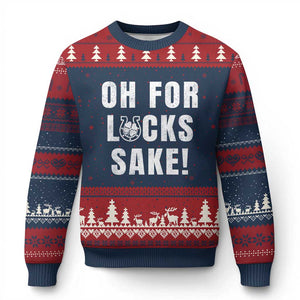 Funny Irish St Patricks Day Ugly Christmas Sweater Oh For Lucks Sake Shamrock TS10 Navy Red Print Your Wear