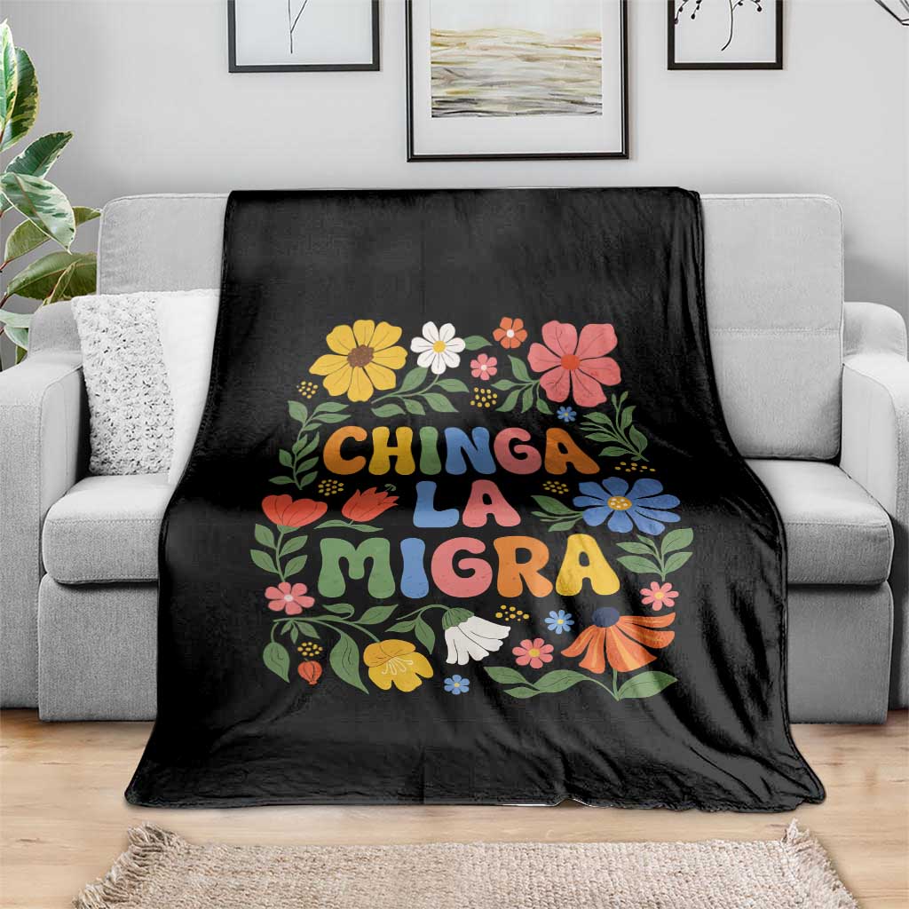 Chinga La Migra Throw Blanket Funny Boho Floral Resist Retro Pro Immigration TS10 Print Your Wear