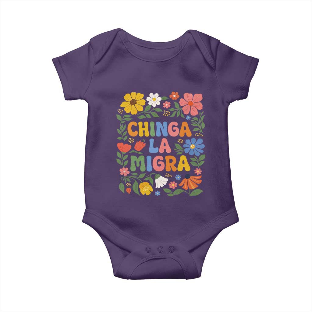 Chinga La Migra Baby Onesie Funny Boho Floral Resist Retro Pro Immigration TS10 Purple Print Your Wear