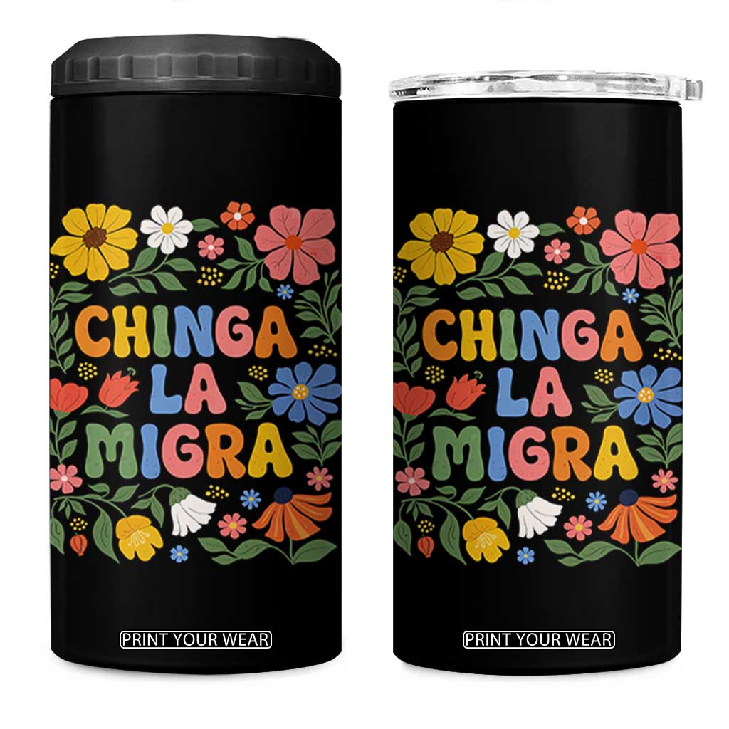 Chinga La Migra 4 in 1 Can Cooler Tumbler Funny Boho Floral Resist Retro Pro Immigration TS10 One Size: 16 oz Black Print Your Wear