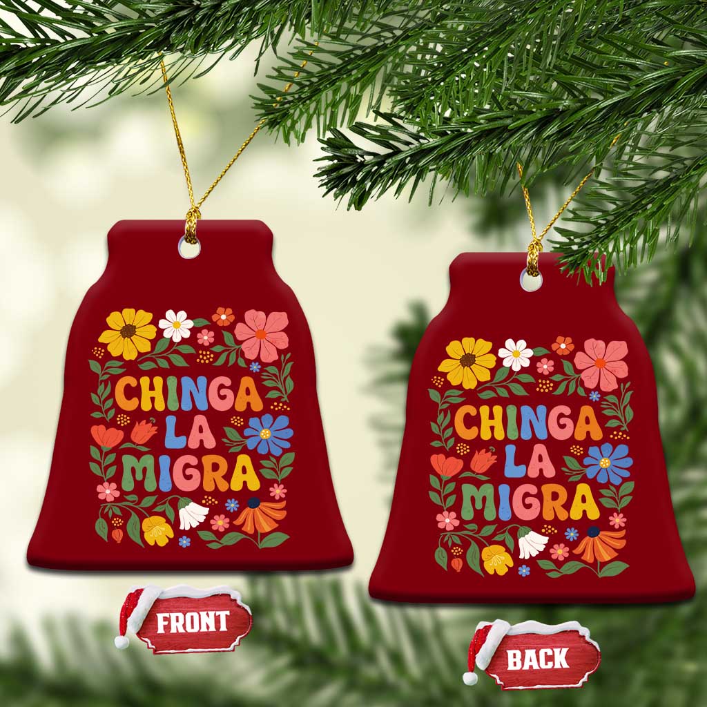 Chinga La Migra Ceramic Ornament Funny Boho Floral Resist Retro Pro Immigration TS10 Print Your Wear