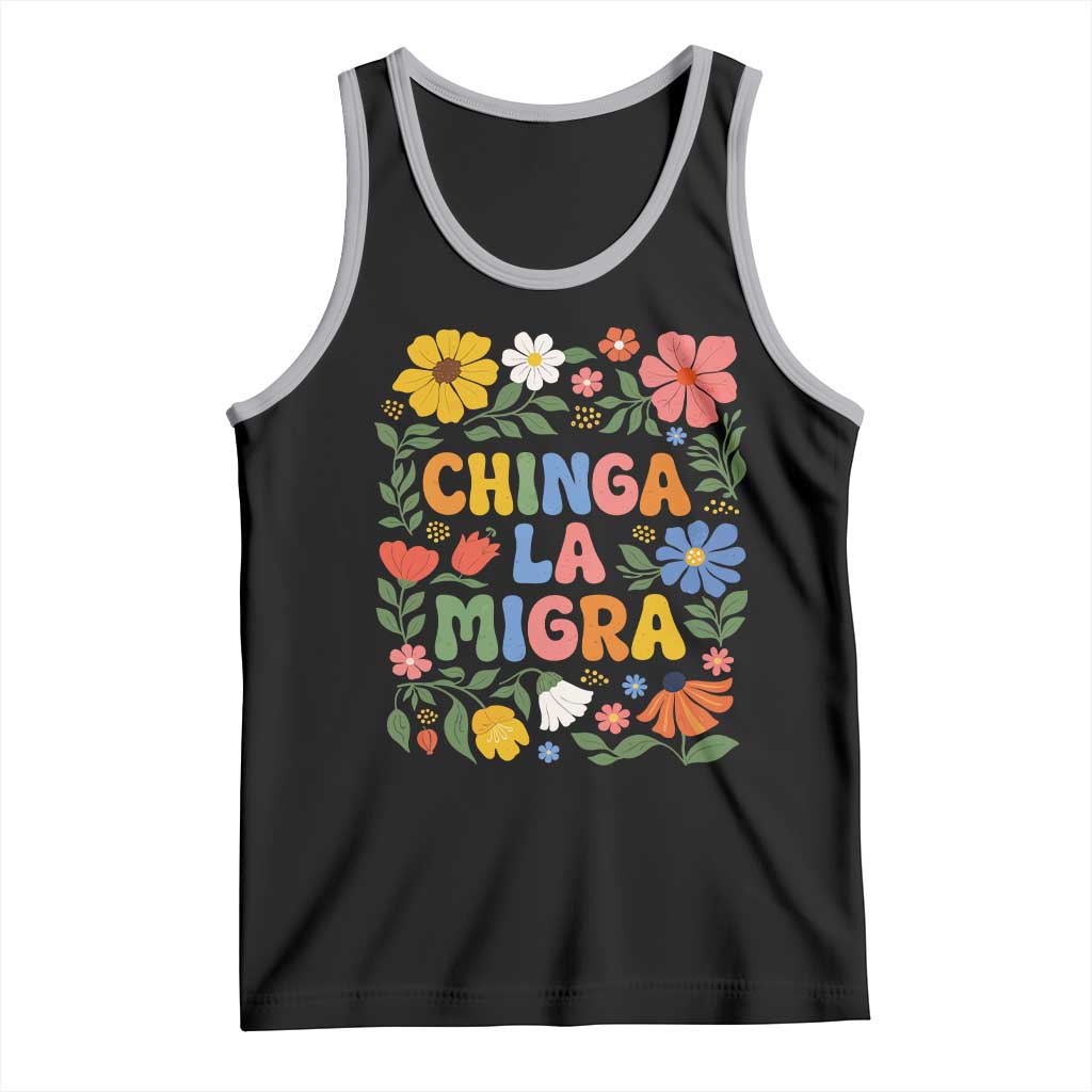 Chinga La Migra Tank Top Funny Boho Floral Resist Retro Pro Immigration TS10 Black Athletic Heather Print Your Wear