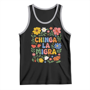 Chinga La Migra Tank Top Funny Boho Floral Resist Retro Pro Immigration TS10 Black Athletic Heather Print Your Wear