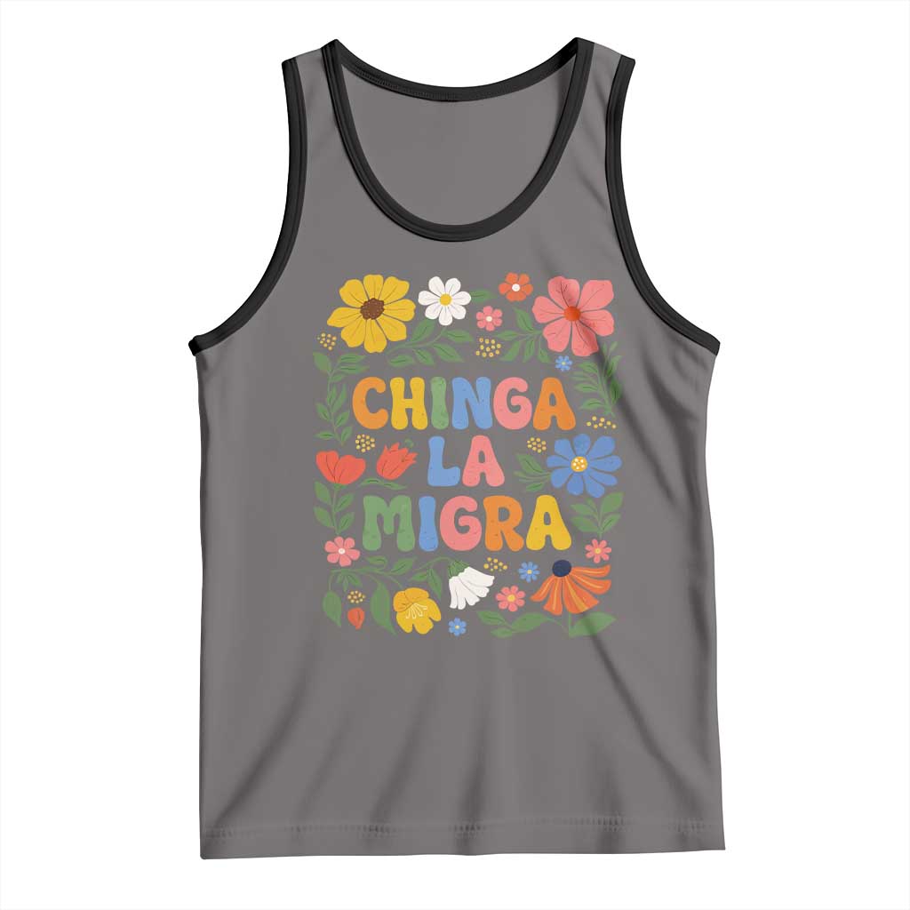 Chinga La Migra Tank Top Funny Boho Floral Resist Retro Pro Immigration TS10 Deep Heather Black Print Your Wear