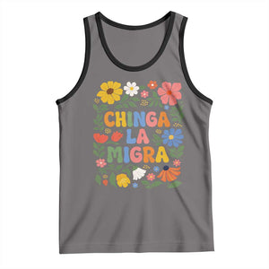 Chinga La Migra Tank Top Funny Boho Floral Resist Retro Pro Immigration TS10 Deep Heather Black Print Your Wear