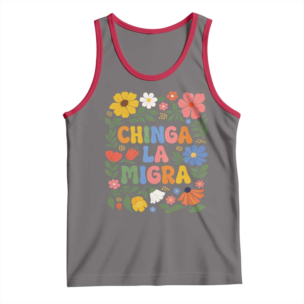 Chinga La Migra Tank Top Funny Boho Floral Resist Retro Pro Immigration TS10 Deep Heather Red Print Your Wear