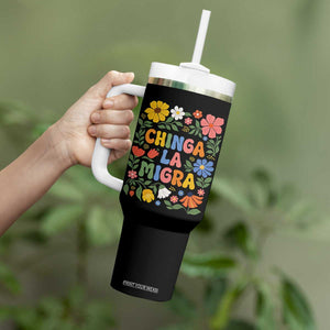 Chinga La Migra Tumbler With Handle Funny Boho Floral Resist Retro Pro Immigration TS10 Print Your Wear
