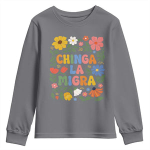 Chinga La Migra Youth Sweatshirt Funny Boho Floral Resist Retro Pro Immigration TS10 Charcoal Print Your Wear