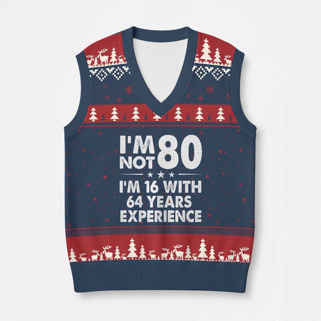 80th Birthday V-Neck Knit Sweater Vest Funny Saying Retro Vintage 80 Year Old Gift TS10 Navy Red Print Your Wear