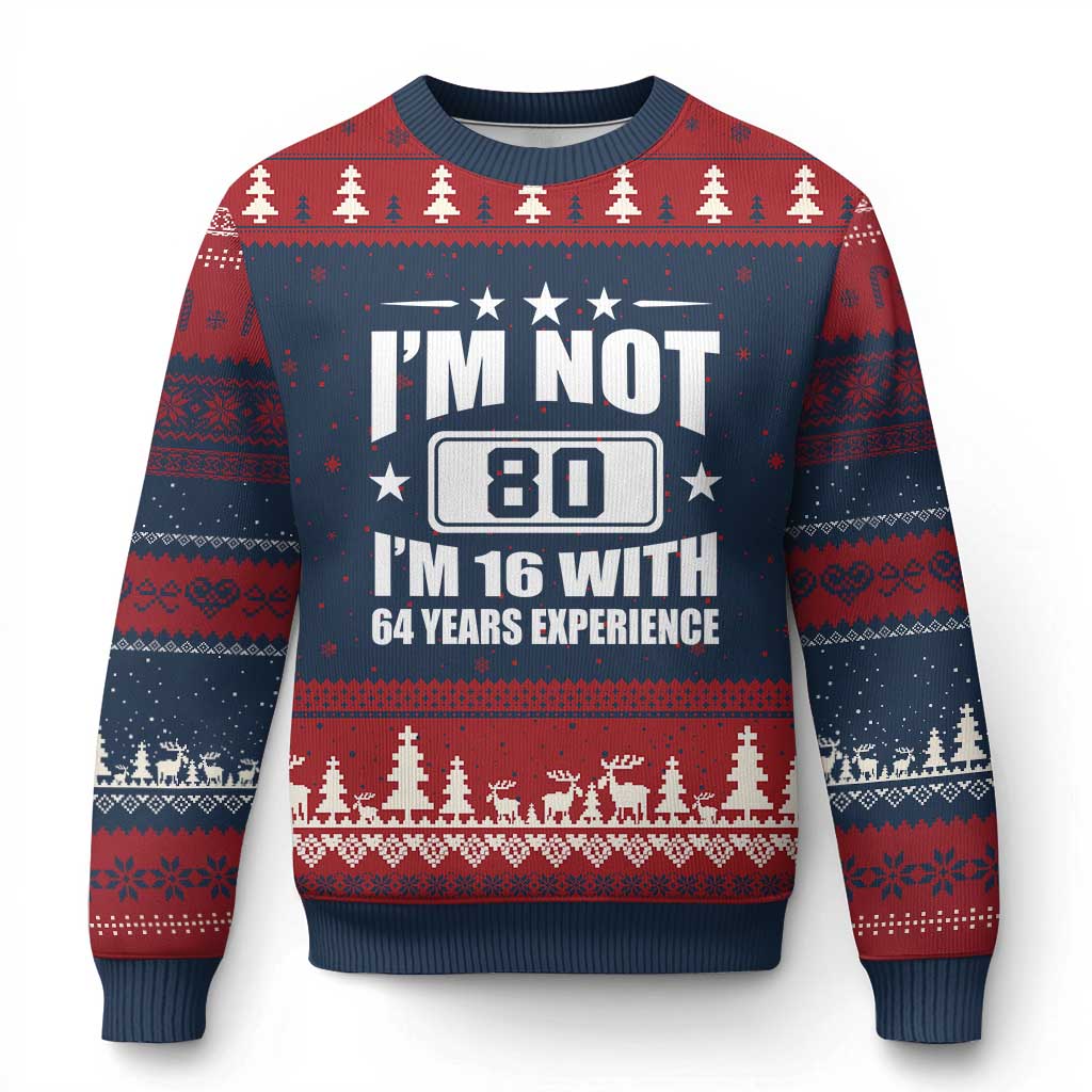 80th Birthday Ugly Christmas Sweater Funny Saying 80 Year Old Gift TS10 Navy Red Print Your Wear