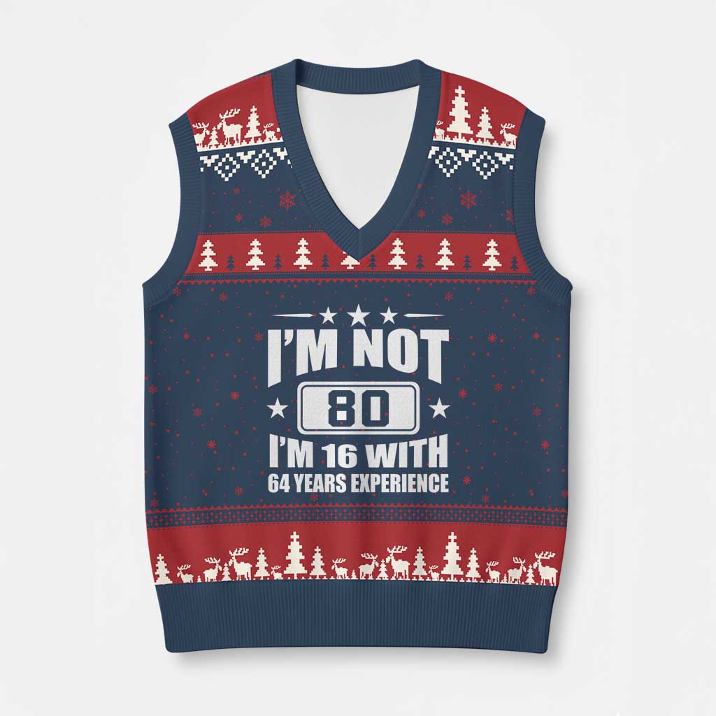 80th Birthday V-Neck Knit Sweater Vest Funny Saying 80 Year Old Gift TS10 Navy Red Print Your Wear