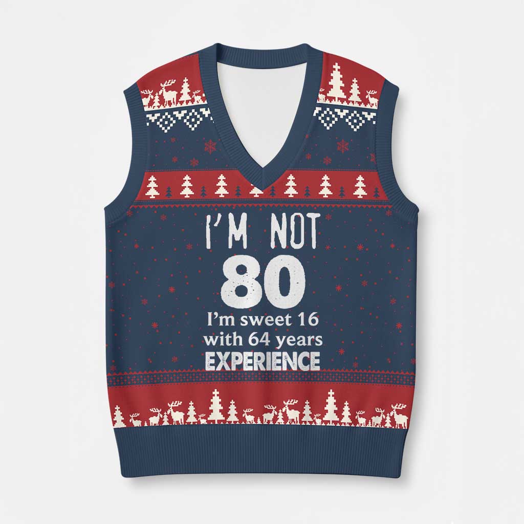 80th Birthday V-Neck Knit Sweater Vest Funny 80 Year Old Gift TS10 Navy Red Print Your Wear