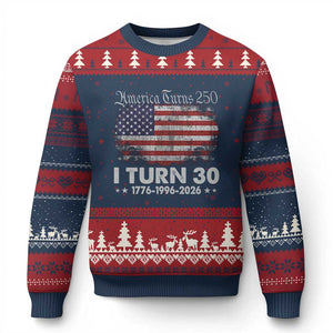 America Turns 250 I Turn 30 Ugly Christmas Sweater Vintage 1996 30th Birthday 250th Anniversary USA 30 Year Old Gift