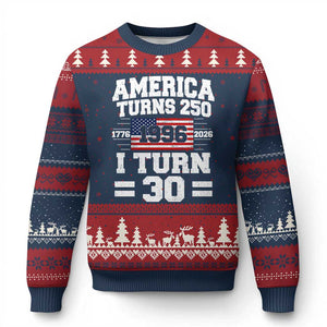 America Turns 250 I Turn 30 Ugly Christmas Sweater Vintage 1996 30th Birthday 250th Anniversary USA Flag 30 Year Old Gift