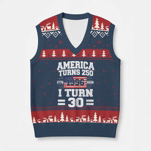 America Turns 250 I Turn 30 V-Neck Knit Sweater Vest Vintage 1996 30th Birthday 250th Anniversary USA Flag 30 Year Old Gift