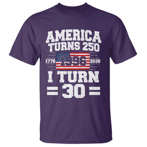 America Turns 250 I Turn 30 T Shirt Vintage 1996 30th Birthday 250th Anniversary USA Flag 30 Year Old Gift