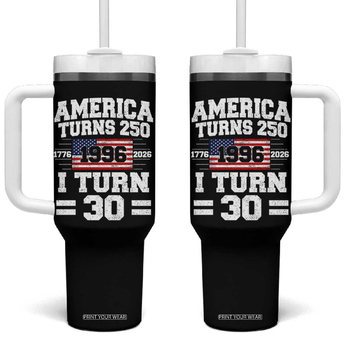 America Turns 250 I Turn 30 Tumbler With Handle Vintage 1996 30th Birthday 250th Anniversary USA Flag 30 Year Old Gift