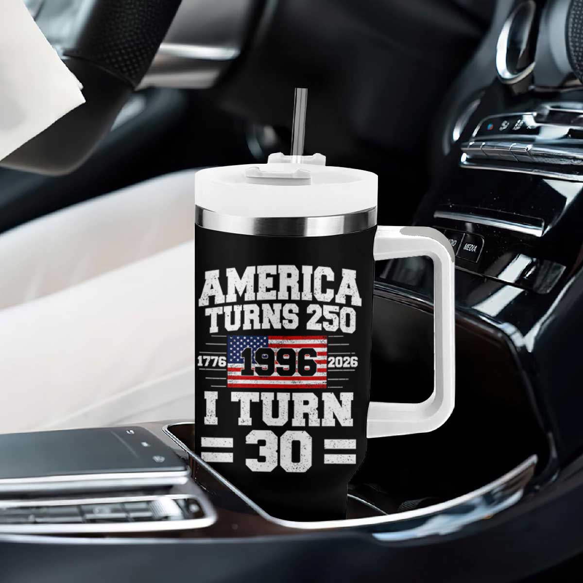 America Turns 250 I Turn 30 Tumbler With Handle Vintage 1996 30th Birthday 250th Anniversary USA Flag 30 Year Old Gift