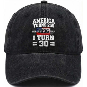 America Turns 250 I Turn 30 Washed Cotton Baseball Cap Vintage 1996 30th Birthday 250th Anniversary USA Flag 30 Year Old Gift