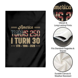 America Turns 250 I Turn 30 Garden Flag Retro 1996 30th Birthday 250th Anniversary USA Flag 30 Year Old Gift