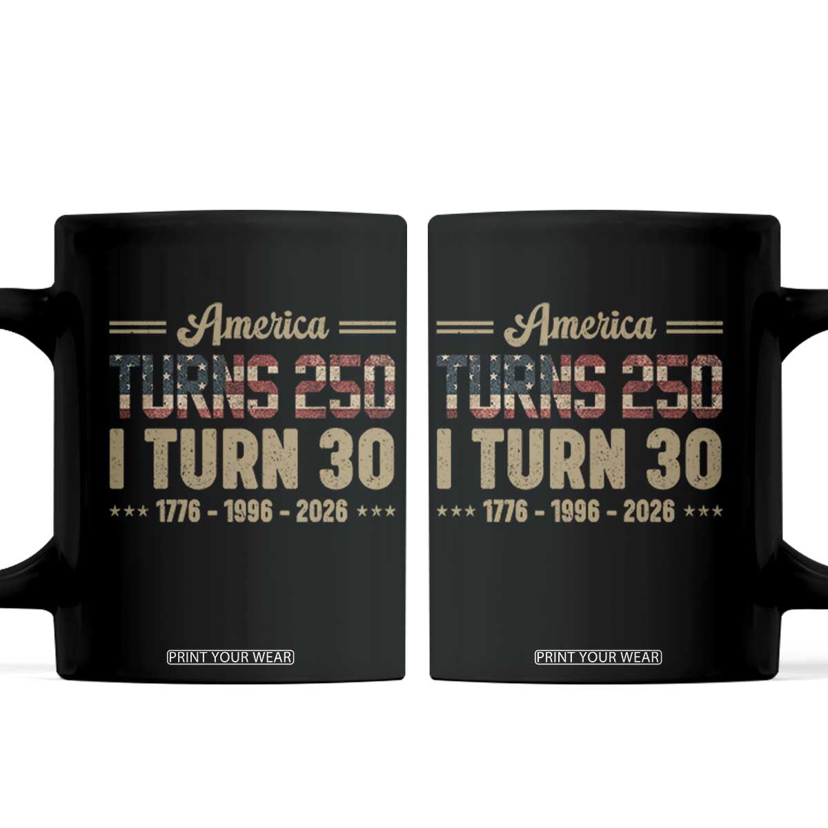 America Turns 250 I Turn 30 Coffee Mug Retro 1996 30th Birthday 250th Anniversary USA Flag 30 Year Old Gift