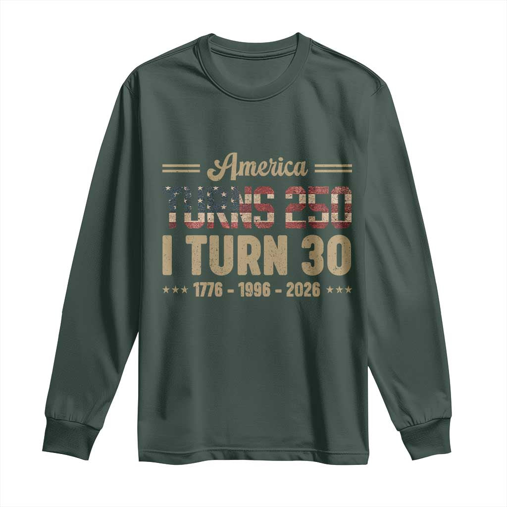 America Turns 250 I Turn 30 Long Sleeve Shirt Retro 1996 30th Birthday 250th Anniversary USA Flag 30 Year Old Gift