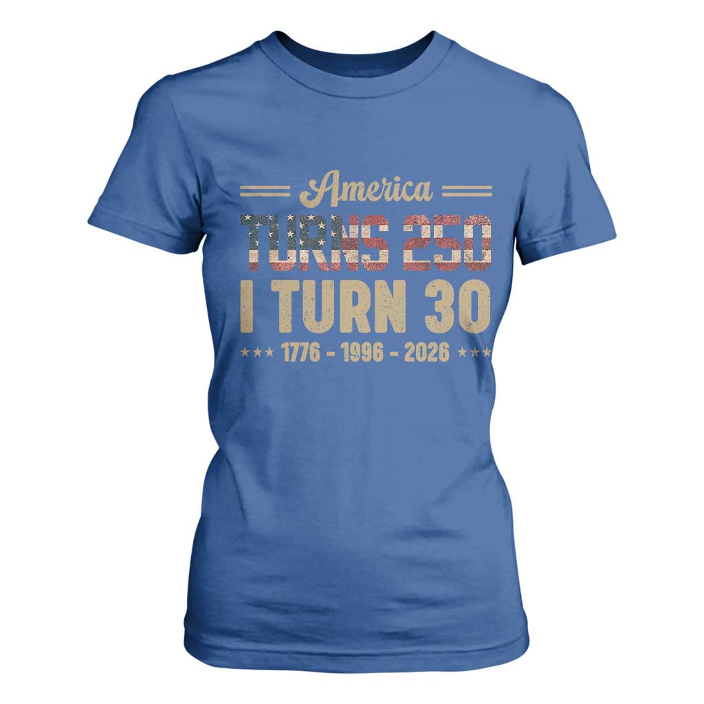 America Turns 250 I Turn 30 T Shirt For Women Retro 1996 30th Birthday 250th Anniversary USA Flag 30 Year Old Gift
