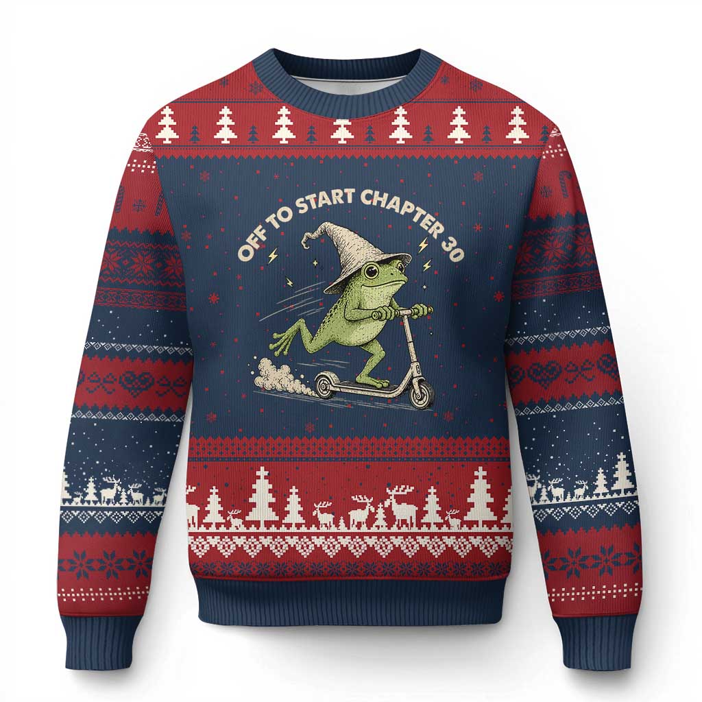 30th Birthday Frog Ugly Christmas Sweater Off To Start Chapter 30 TS10 Navy Red Print Your Wear