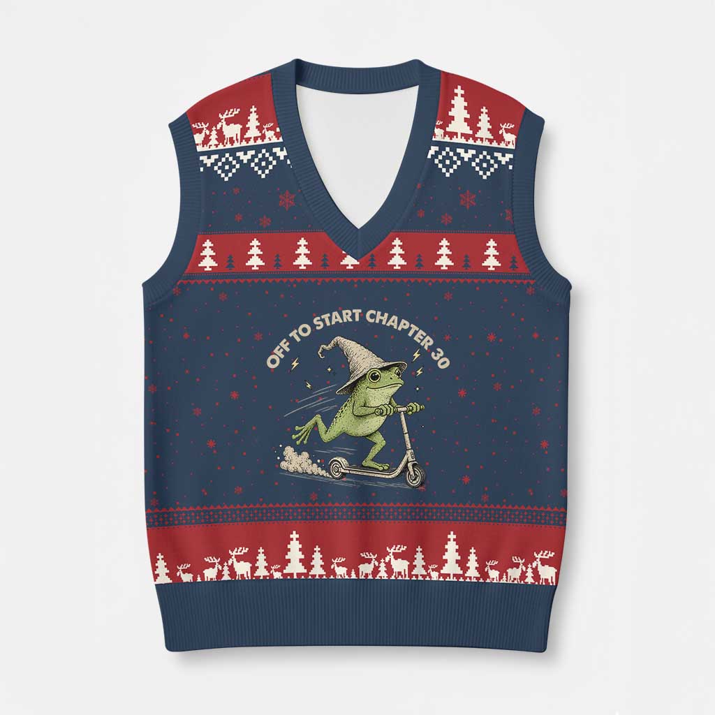 30th Birthday Frog V-Neck Knit Sweater Vest Off To Start Chapter 30 TS10 Navy Red Print Your Wear