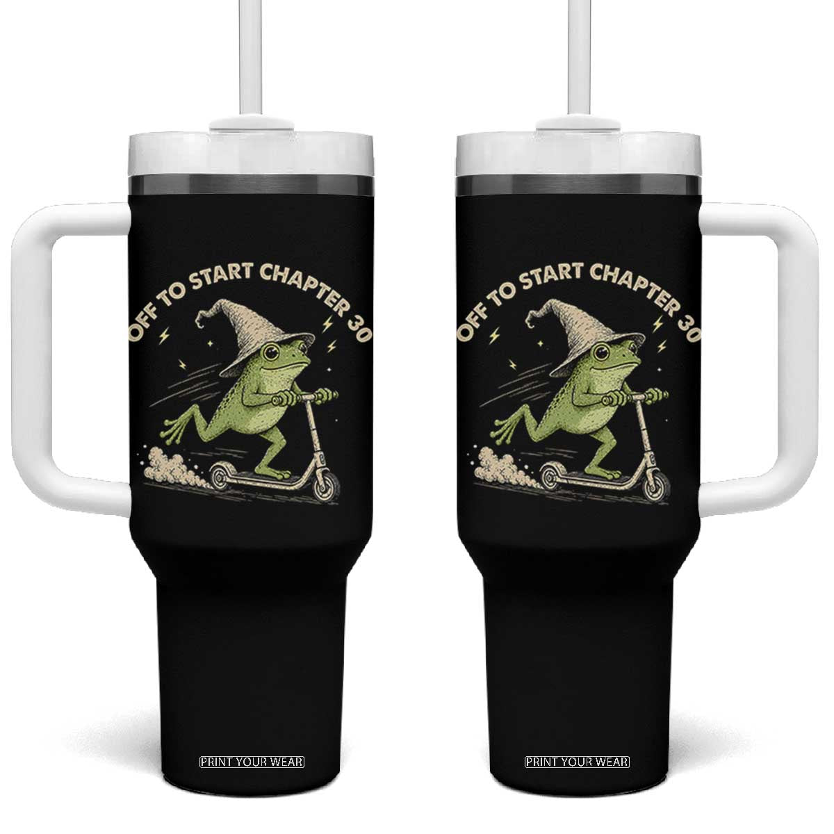 30th Birthday Frog Tumbler With Handle Off To Start Chapter 30 TS10 One Size: 40 oz Black Print Your Wear
