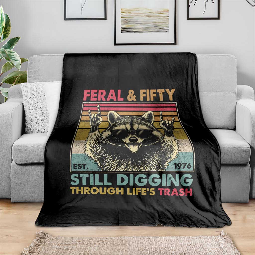 Funny 50th Birthday Throw Blanket Retro Racoon Feral And Fifty TS10 Print Your Wear