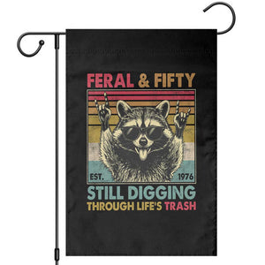 Funny 50th Birthday Garden Flag Retro Racoon Feral And Fifty TS10 Black Print Your Wear