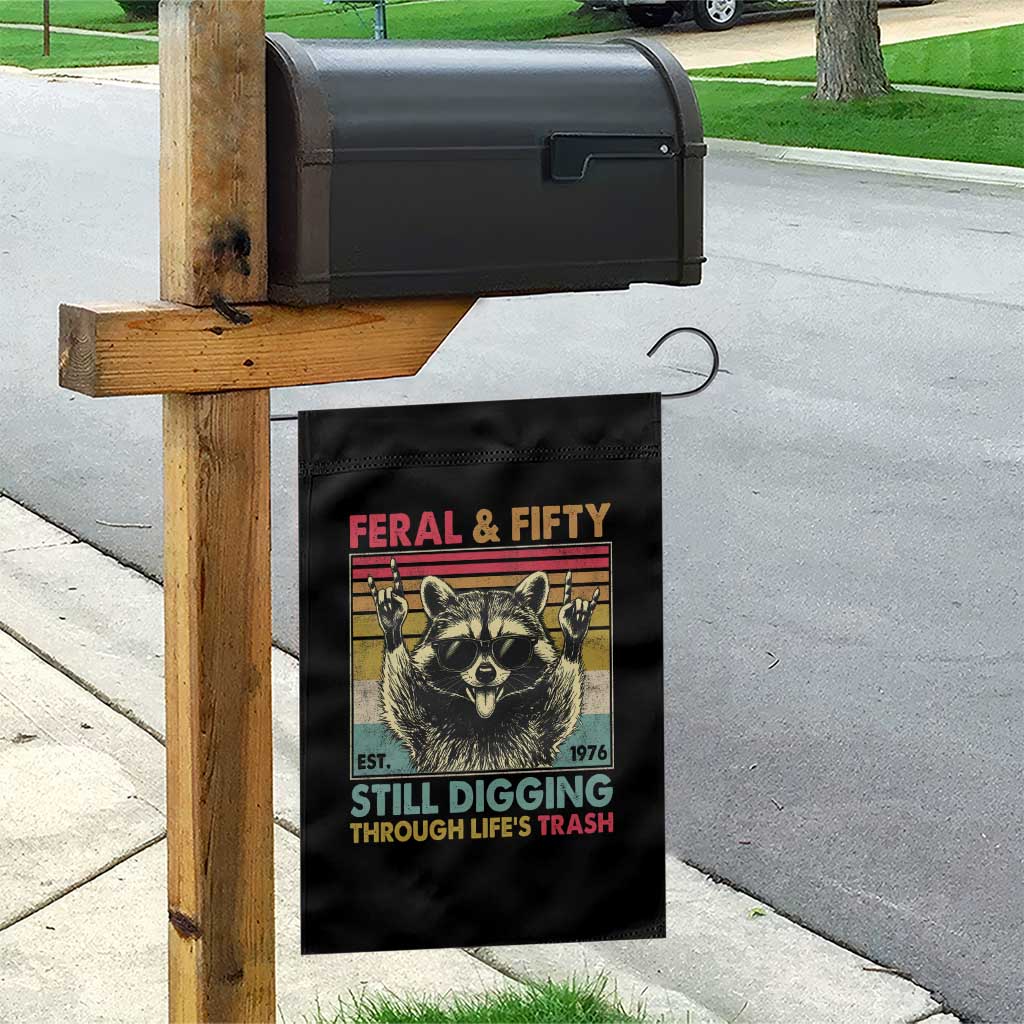 Funny 50th Birthday Garden Flag Retro Racoon Feral And Fifty TS10 Print Your Wear
