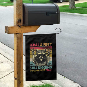 Funny 50th Birthday Garden Flag Retro Racoon Feral And Fifty TS10 Print Your Wear