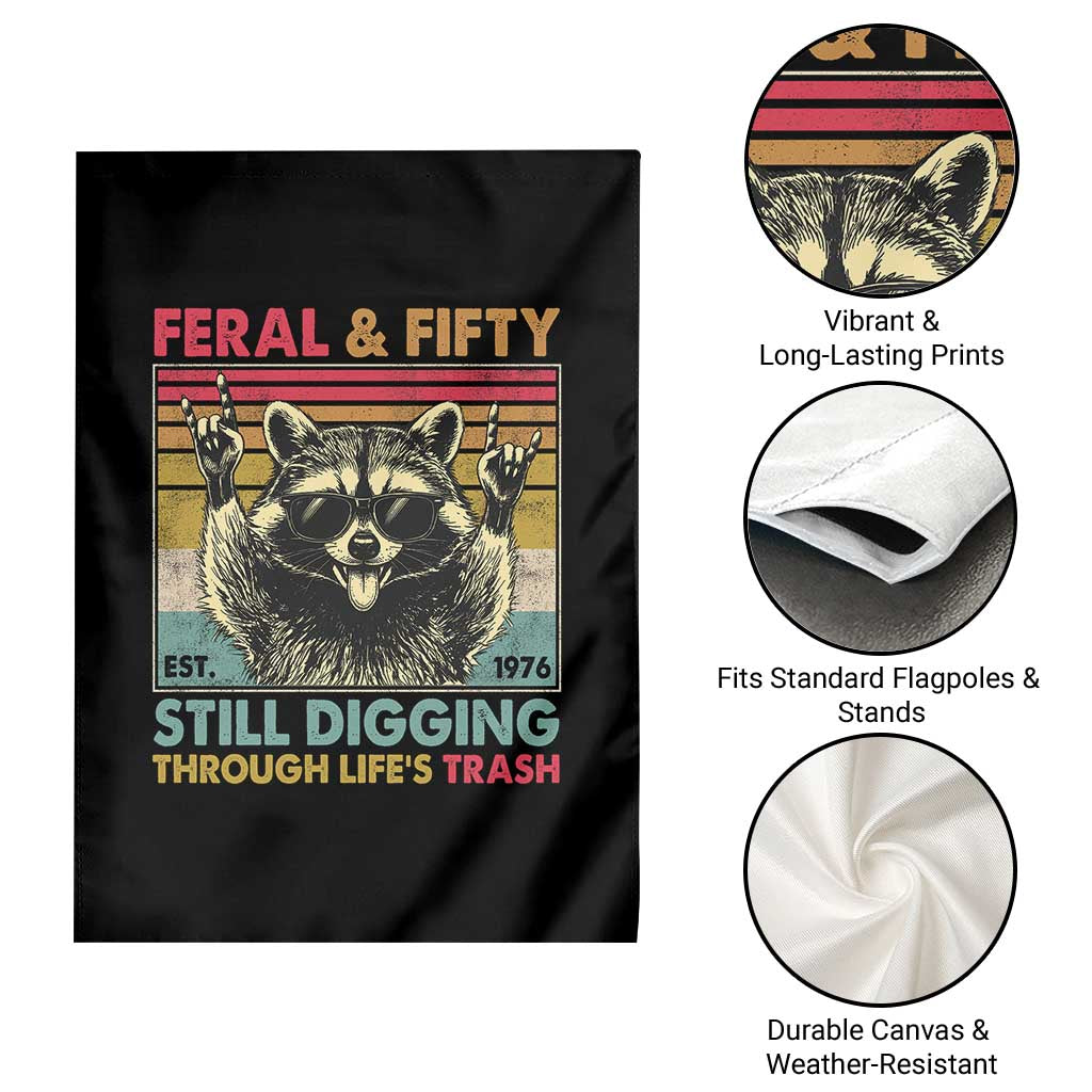 Funny 50th Birthday Garden Flag Retro Racoon Feral And Fifty TS10 Print Your Wear