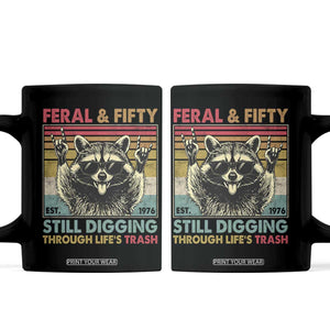 Funny 50th Birthday Coffee Mug Retro Racoon Feral And Fifty TS10 Black Print Your Wear
