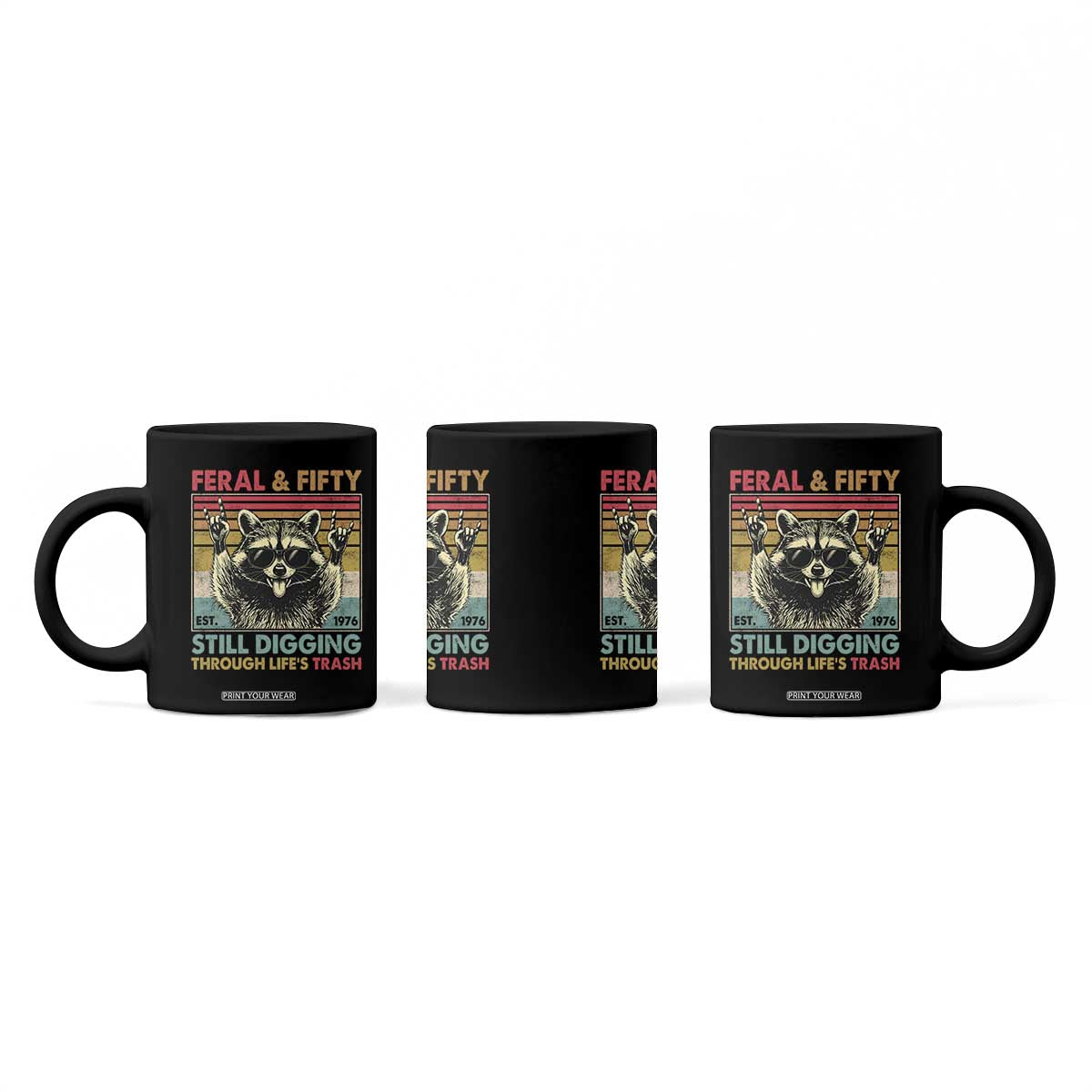 Funny 50th Birthday Coffee Mug Retro Racoon Feral And Fifty TS10 Print Your Wear