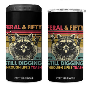 Funny 50th Birthday 4 in 1 Can Cooler Tumbler Retro Racoon Feral And Fifty TS10 One Size: 16 oz Black Print Your Wear