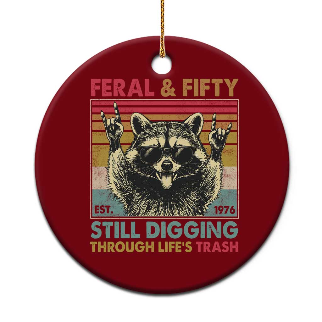 Funny 50th Birthday Ceramic Ornament Retro Racoon Feral And Fifty TS10 1pc Red Print Your Wear