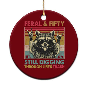 Funny 50th Birthday Ceramic Ornament Retro Racoon Feral And Fifty TS10 1pc Red Print Your Wear
