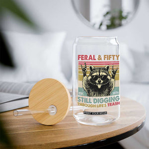 Funny 50th Birthday Glass Can Retro Racoon Feral And Fifty TS10 Print Your Wear