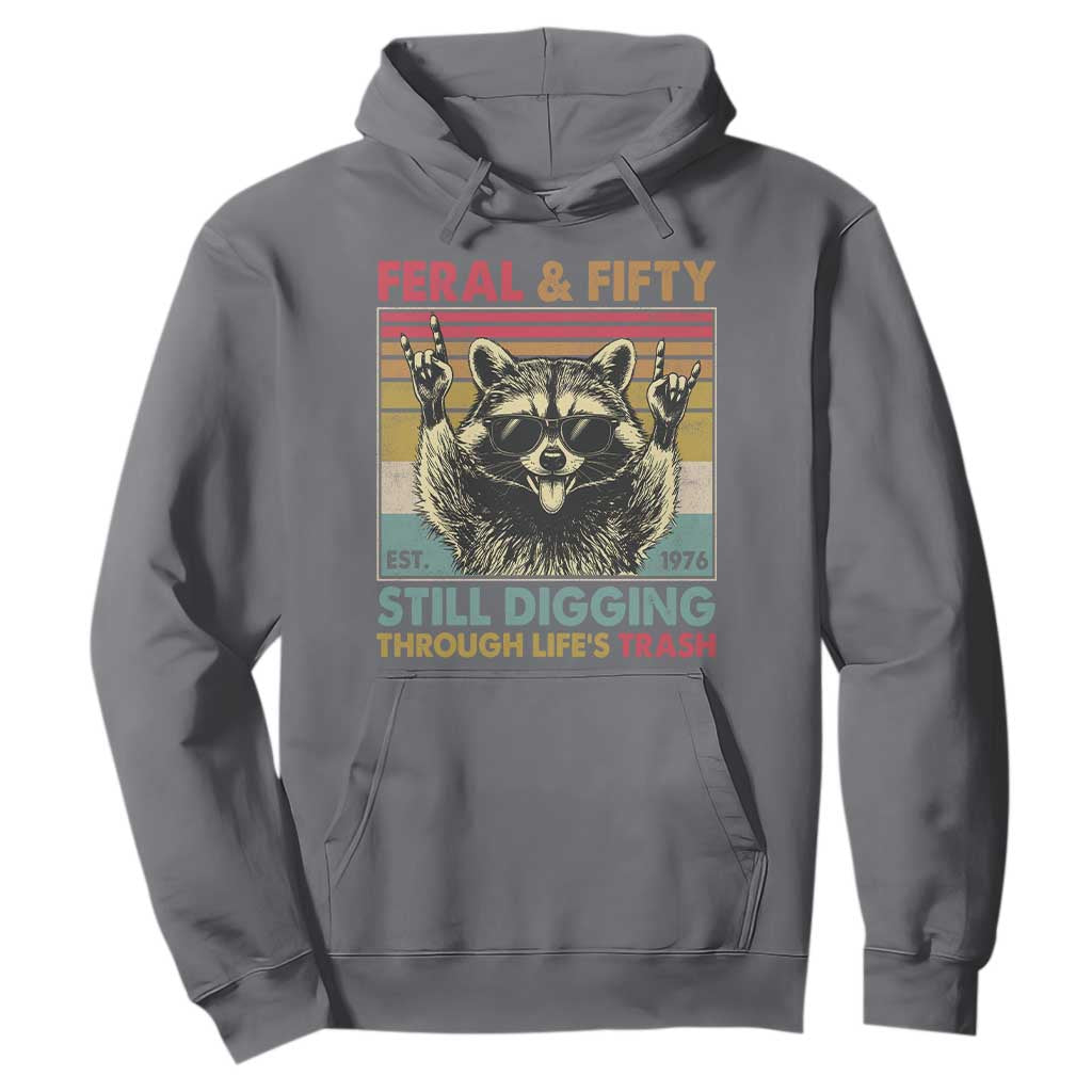 Funny 50th Birthday Hoodie Retro Racoon Feral And Fifty TS10 Charcoal Print Your Wear