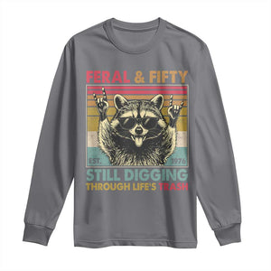 Funny 50th Birthday Long Sleeve Shirt Retro Racoon Feral And Fifty TS10 Charcoal Print Your Wear