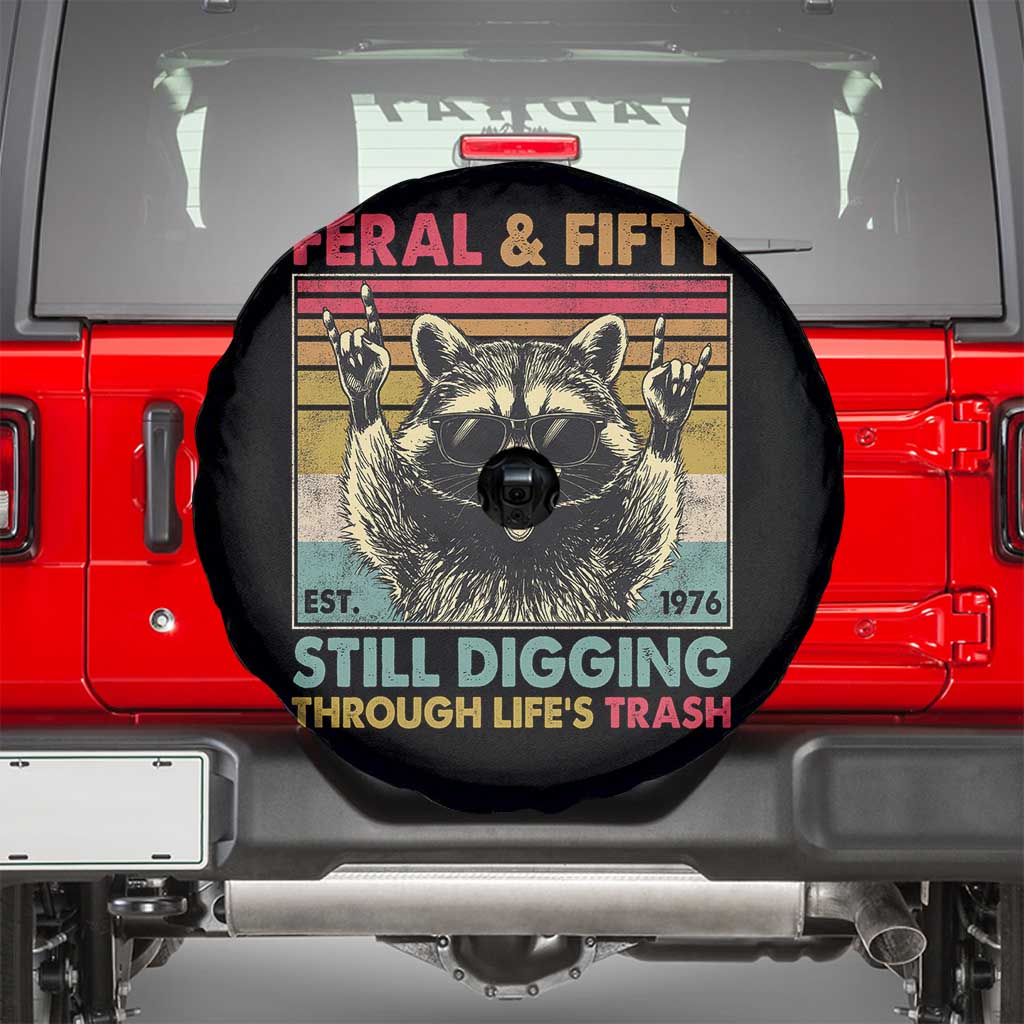 Funny 50th Birthday Spare Tire Cover Retro Racoon Feral And Fifty TS10 Black Print Your Wear