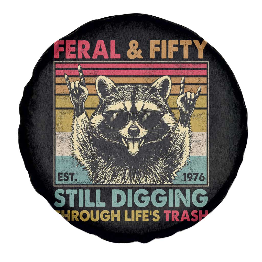 Funny 50th Birthday Spare Tire Cover Retro Racoon Feral And Fifty TS10 Print Your Wear