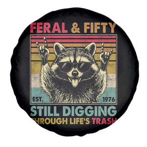 Funny 50th Birthday Spare Tire Cover Retro Racoon Feral And Fifty TS10 Print Your Wear