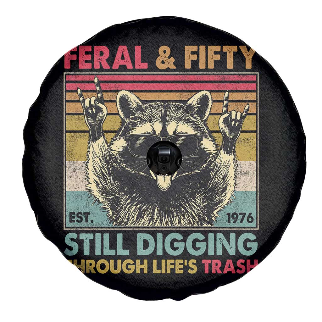 Funny 50th Birthday Spare Tire Cover Retro Racoon Feral And Fifty TS10 Print Your Wear