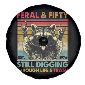 Funny 50th Birthday Spare Tire Cover Retro Racoon Feral And Fifty TS10 Print Your Wear