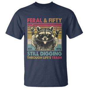 Funny 50th Birthday T Shirt Retro Racoon Feral And Fifty TS10 Navy Print Your Wear
